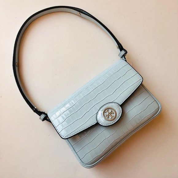 Blue Tory Burch Robinson Alligator Shoulder Bag